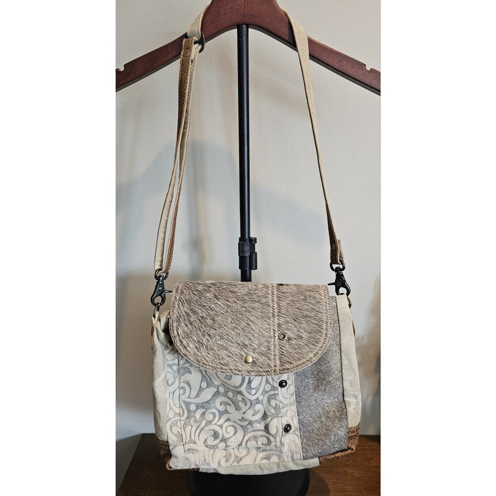 Myra Bag Purse Crossbody Hairon Ponyfur Cowhide Leather Canvas